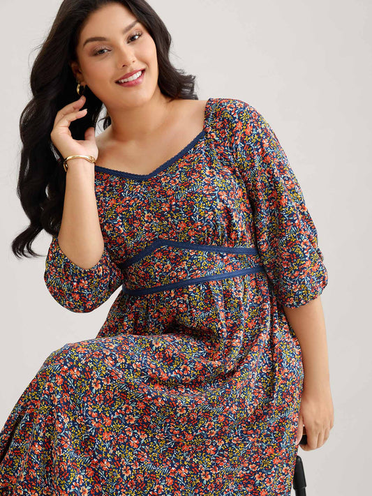 Ditsy Floral Woven Ribbon Maxi Dress