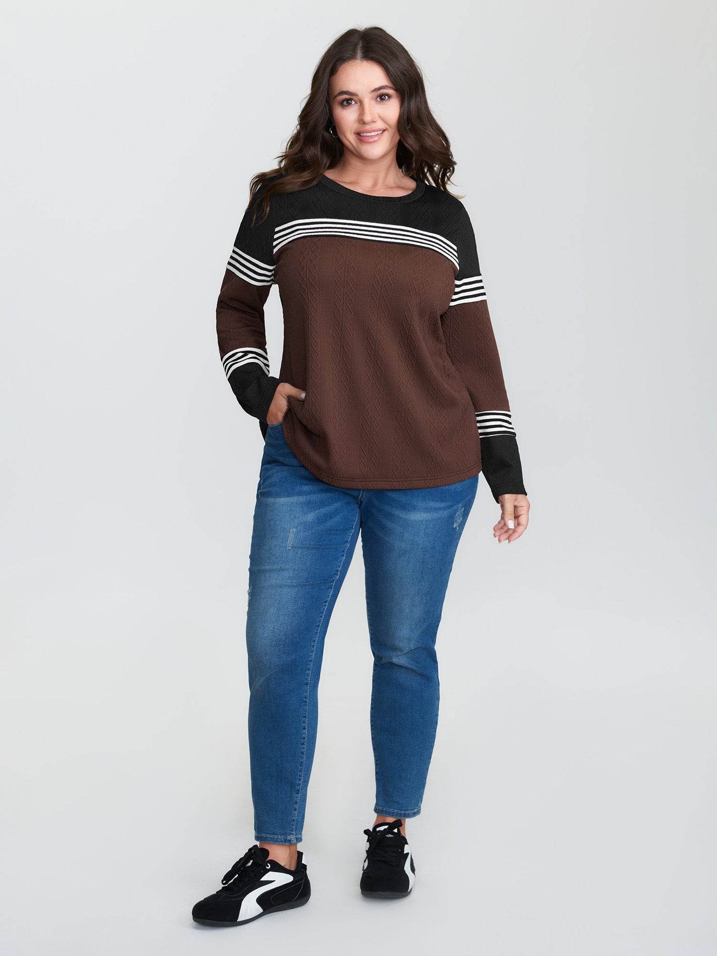 Stretchy Colorblock Textured Striped T-Shirt