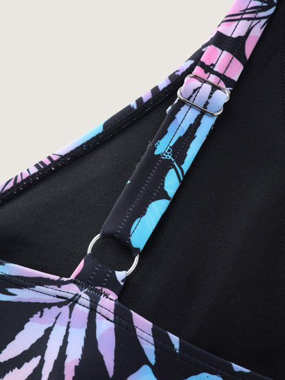 Tropical Floral Color Contrast Pocket Swim Dress