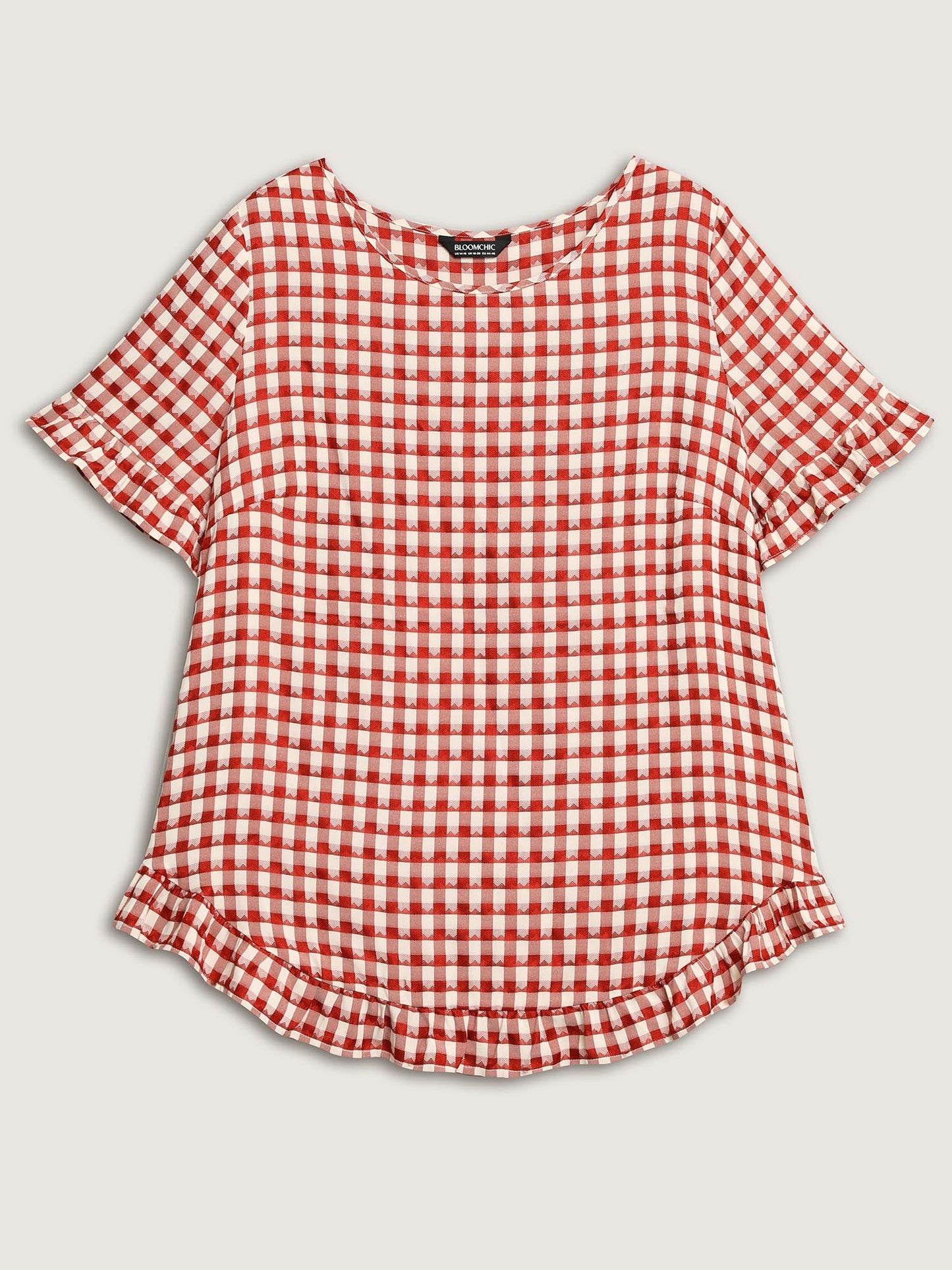 Gingham Print Button Back Blouse
