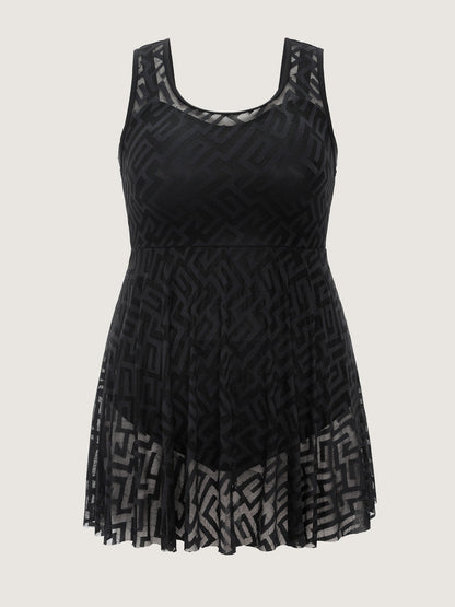 Lace Textured Mesh Swim Dress