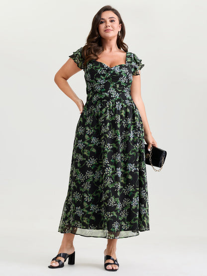 Romantic Floral Print Backless Tie Maxi Dress