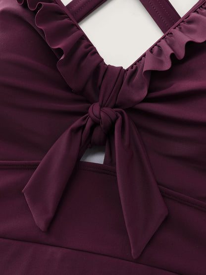 Adjustable Tie Ruffled Channel Drawstring Swim Dress
