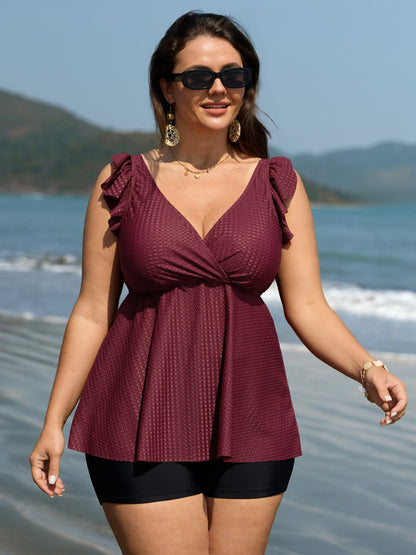 Textured Flutter Sleeve Surplice Swim Top