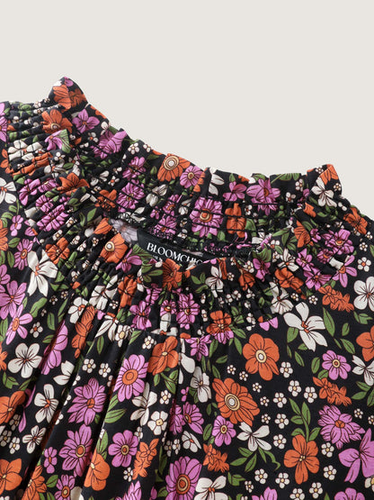 Chic Floral Print Ruffled Mock Neckline Mini Dress