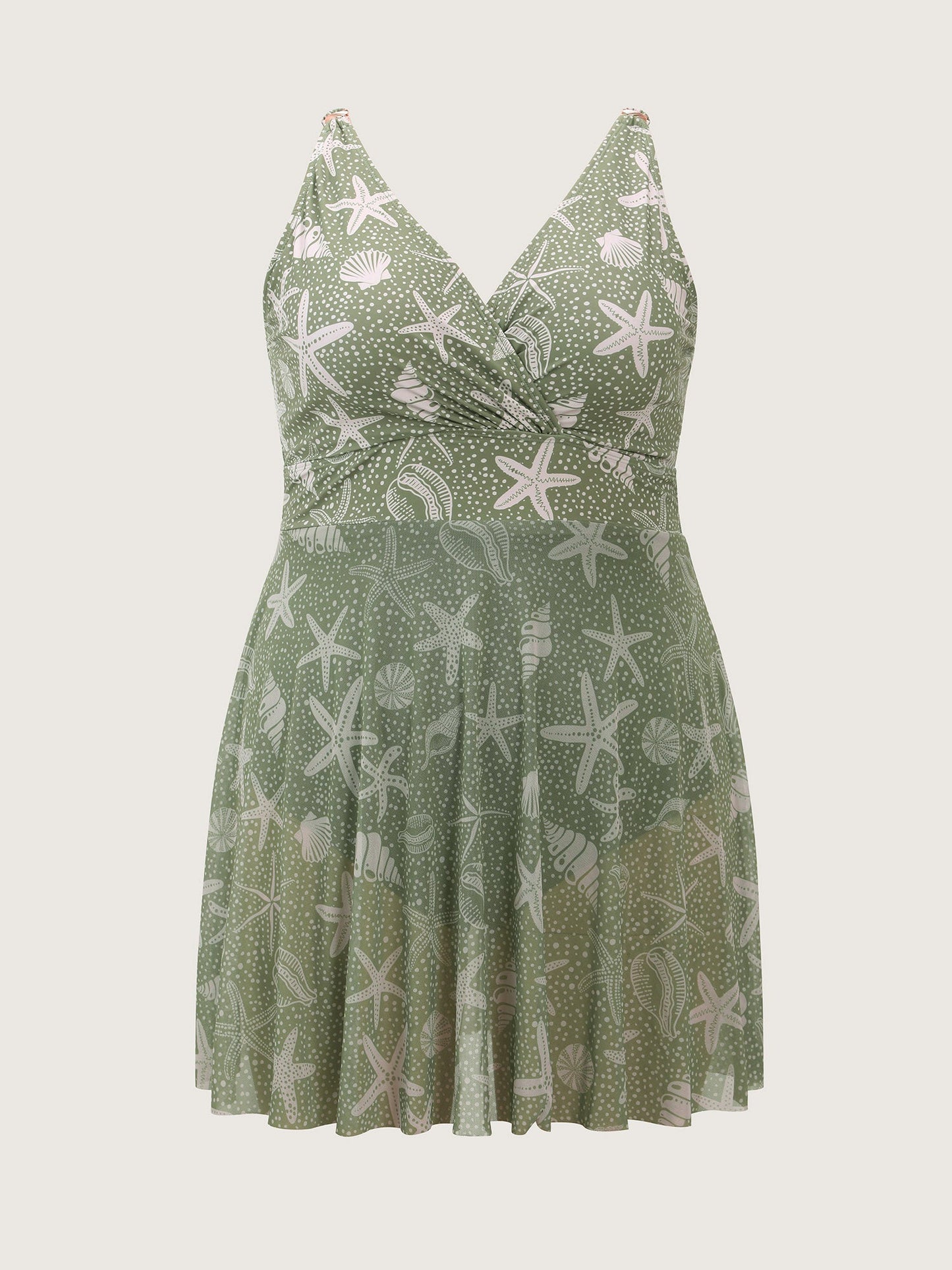 Ocean Print Metal Buckle Swim Dress