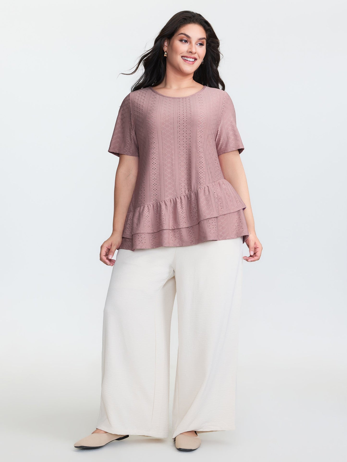 Textured Ruffled Layered Hem Knit Top