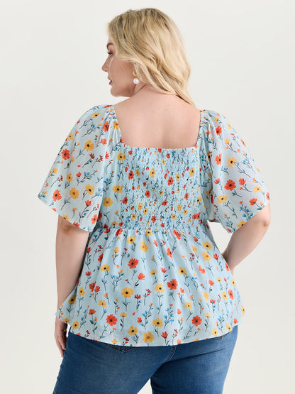 Sunshine-Ready Floral Print Drawstring Blouse