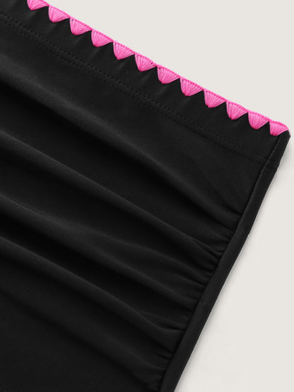 Color Contrast Embroidered Pleated Swim Bottoms
