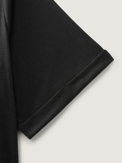 Stretchy Round Neck Rolled Cuff Sleeve T-Shirt