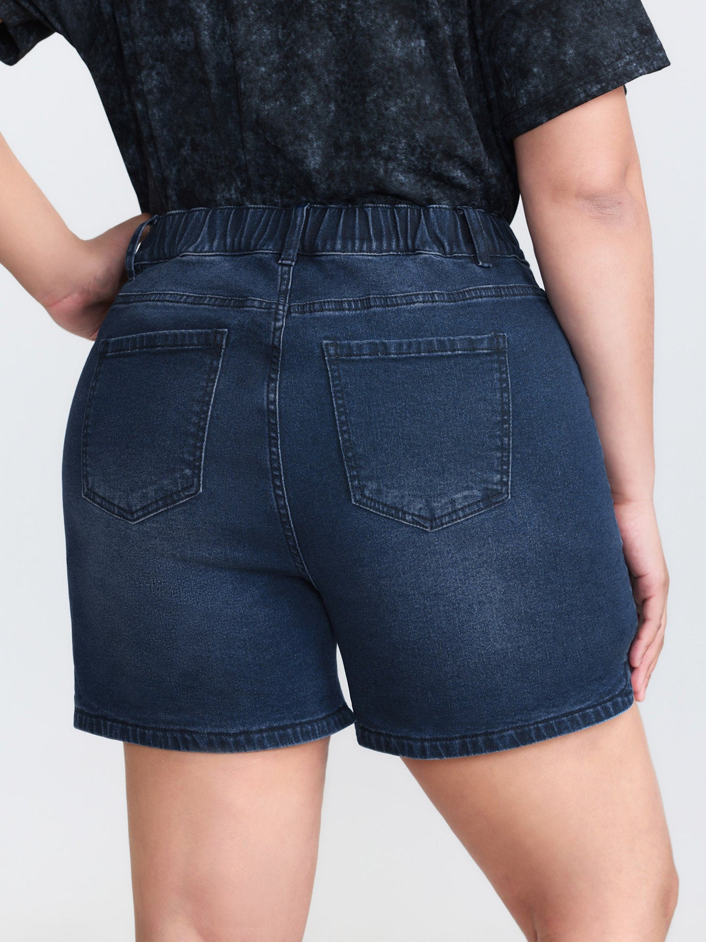 Stretchy Fitted Mid-Rise Denim Shorts