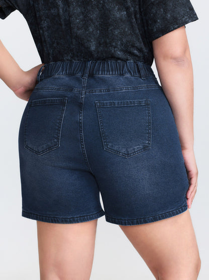 Stretchy Fitted Mid-Rise Denim Shorts