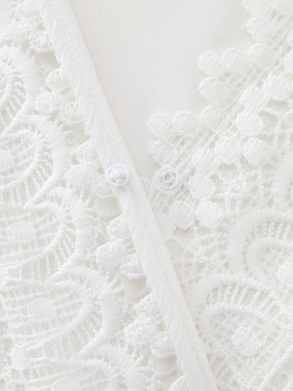 Lace Trim Overlap Neckline Tiered Maxi Dress