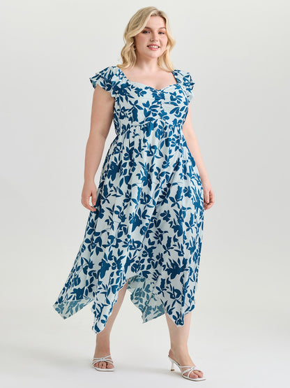 Floral Print Asymmetrical Hemline Maxi Dress