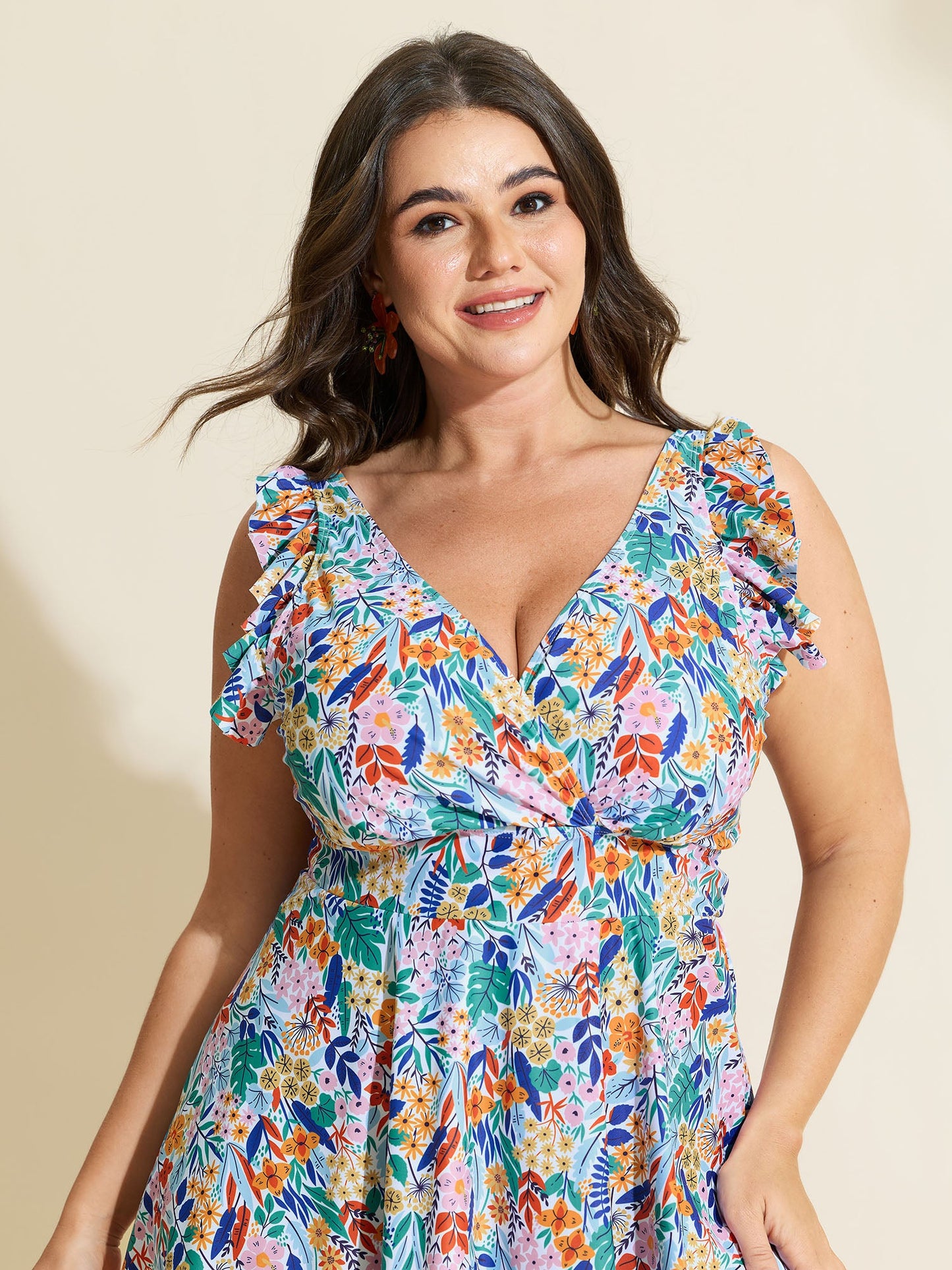 Anti-Float Tie Ruffled Floral Swim Dress