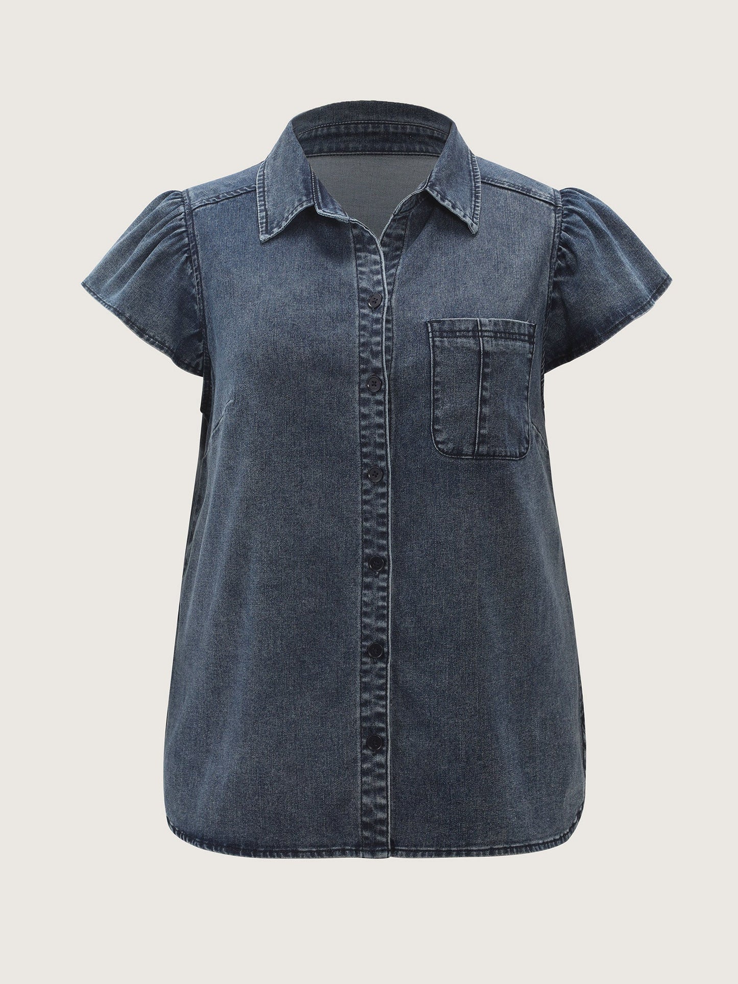 Stretchy Lotus Leaf Sleeve Denim Top