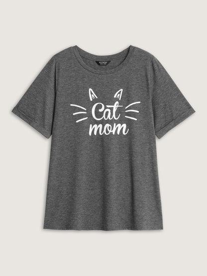 Supersoft Cute Cat Mom Round Neck T-Shirt