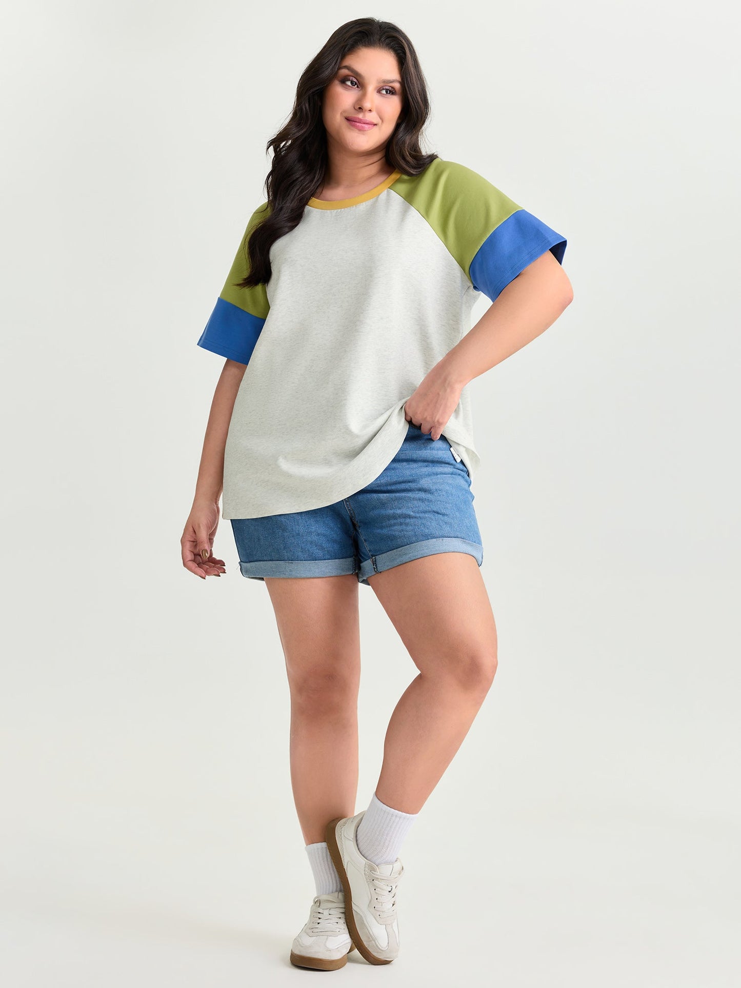 Colorblock Raglan Sleeve Plain T-Shirt