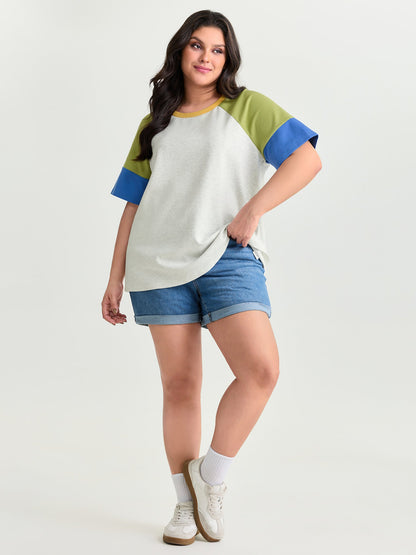 Colorblock Raglan Sleeve Plain T-Shirt