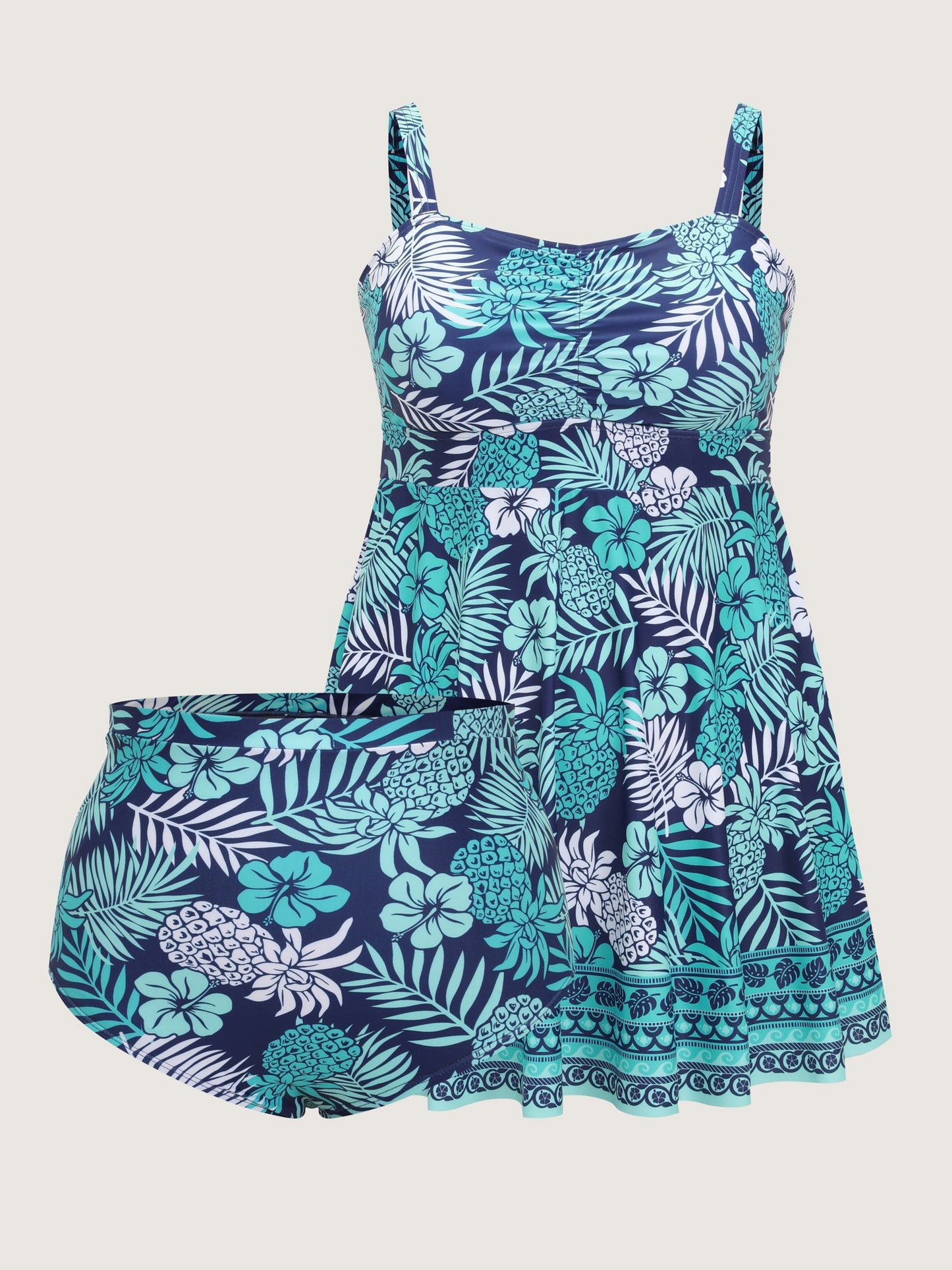 Tropical Floral Print Ruched Swim Dress