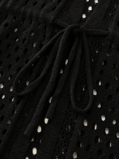 Cut-Out Textured Drawstring Straps Swim Cover-Up