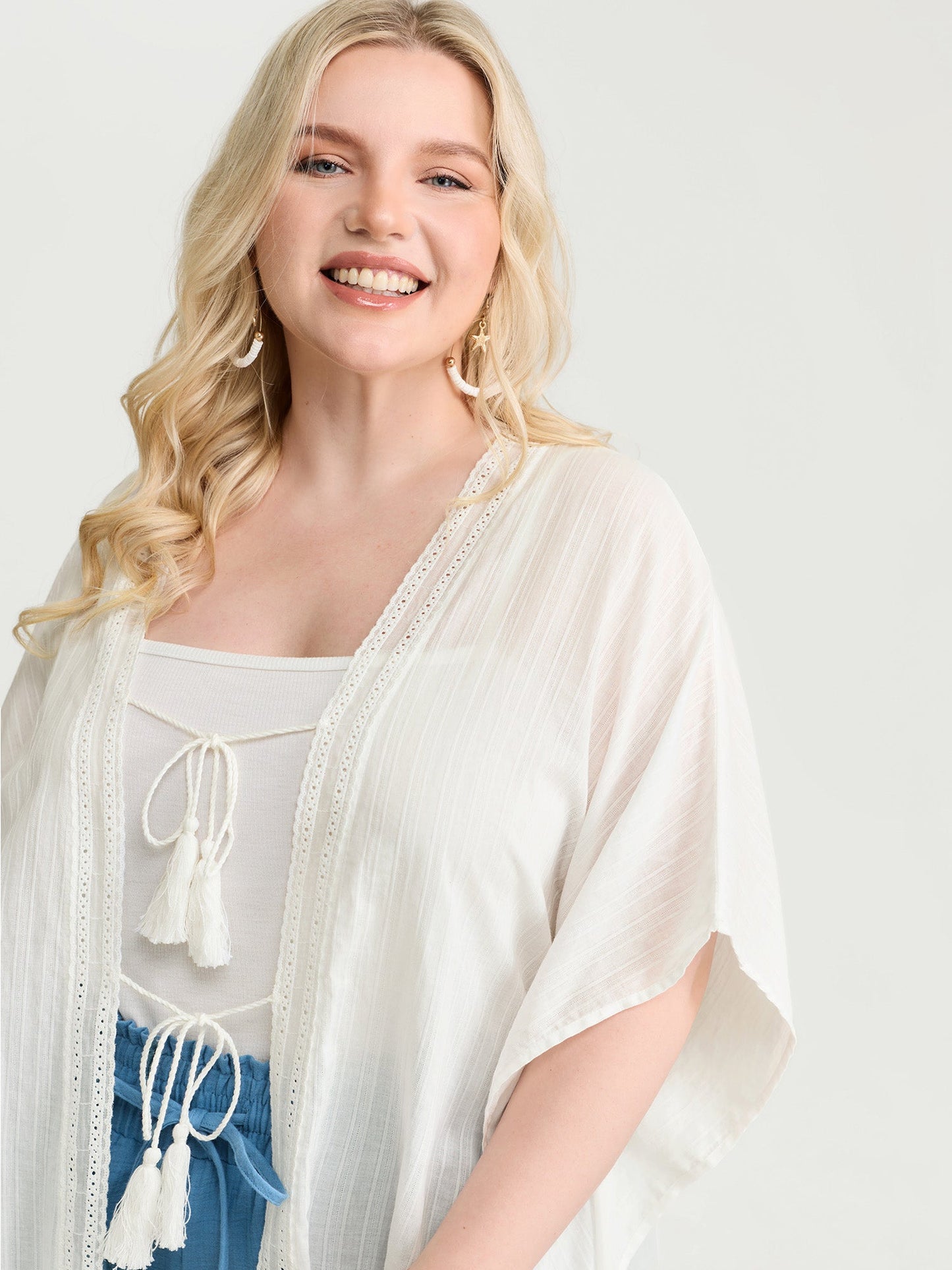 Pure Cotton Tassels Sheer Kimono