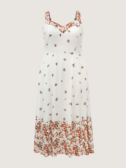 Cable Knit Floral Shirred Back Midi Dress
