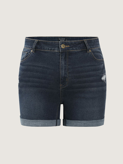 Embroidered Straight-Leg Denim Shorts