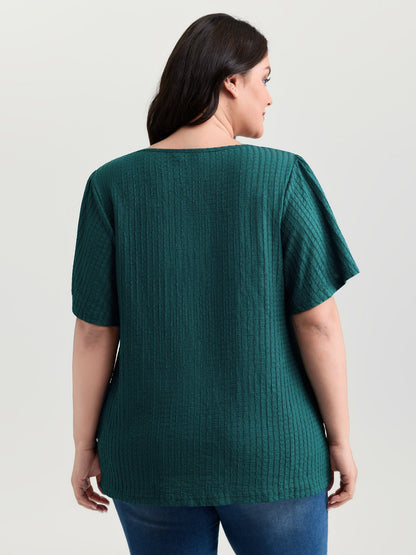 Textured Flared Sleeve Round Neck Knit Top