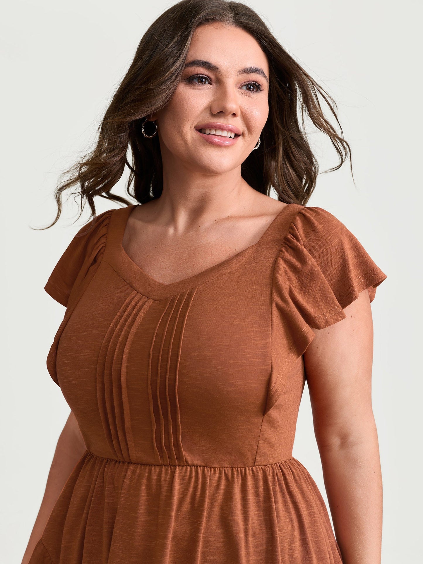Fit And Flare Flutter Sleeve Shirred Top