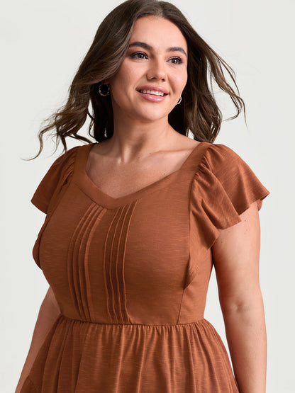 Fit And Flare Flutter Sleeve Shirred Top