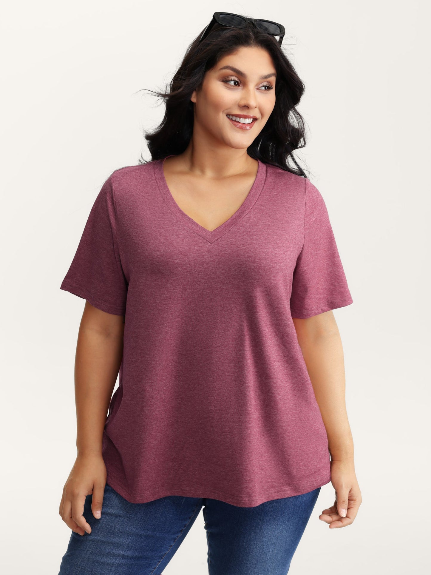Stretchy Plain V-Neck T-Shirt