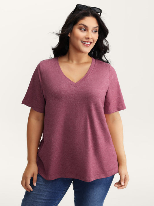 Stretchy Plain V-Neck T-Shirt