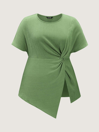 Knotted Side Waist Slit T-Shirt