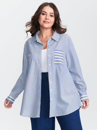 Cotton Nautical Striped Pocket Button Down Shirt