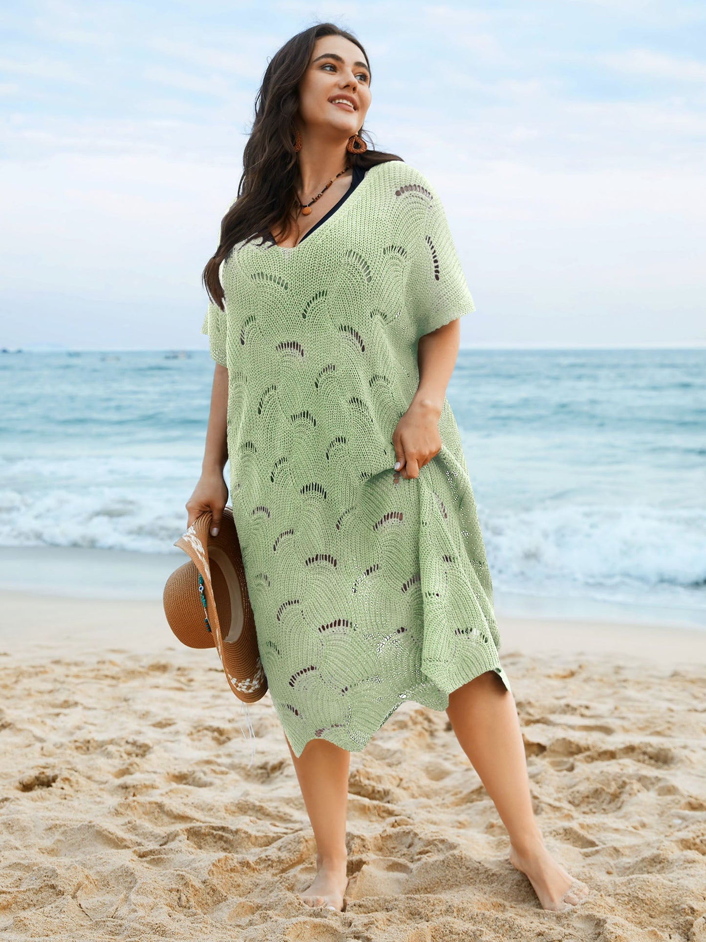 Cut-Out Solid V-Neck Swim Cover Up