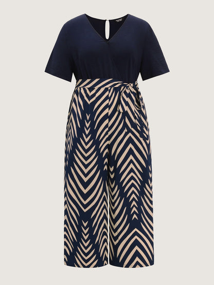 Geometric Print V-Neck Stretchy Jumpsuit