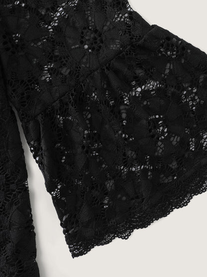 Floral Lace Sheer Fringe Knit Top