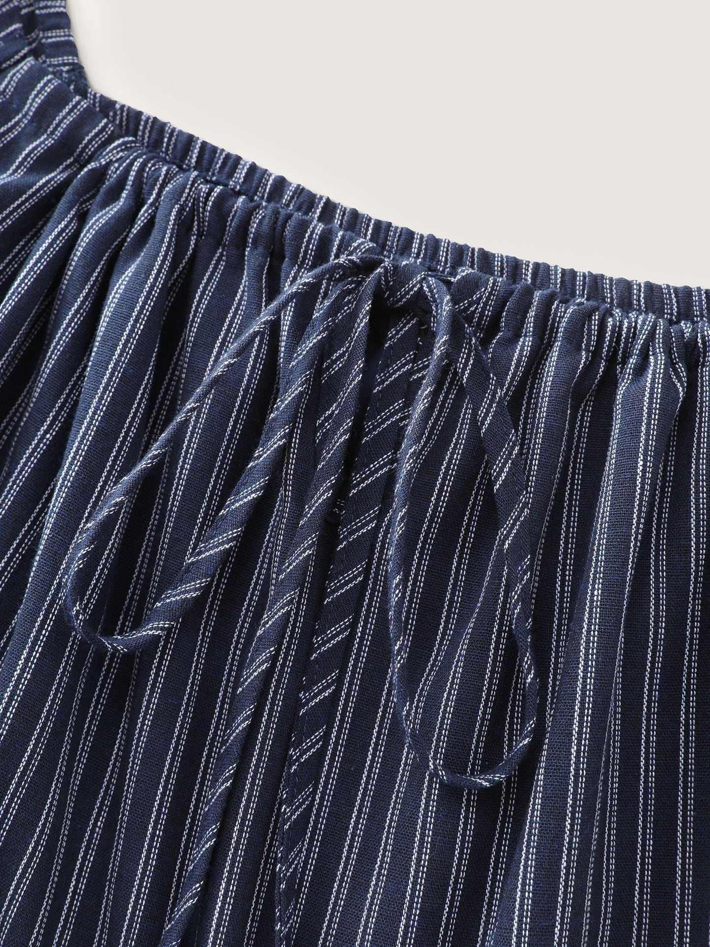 Striped Drawstring Neckline Split Hem Midi Dress