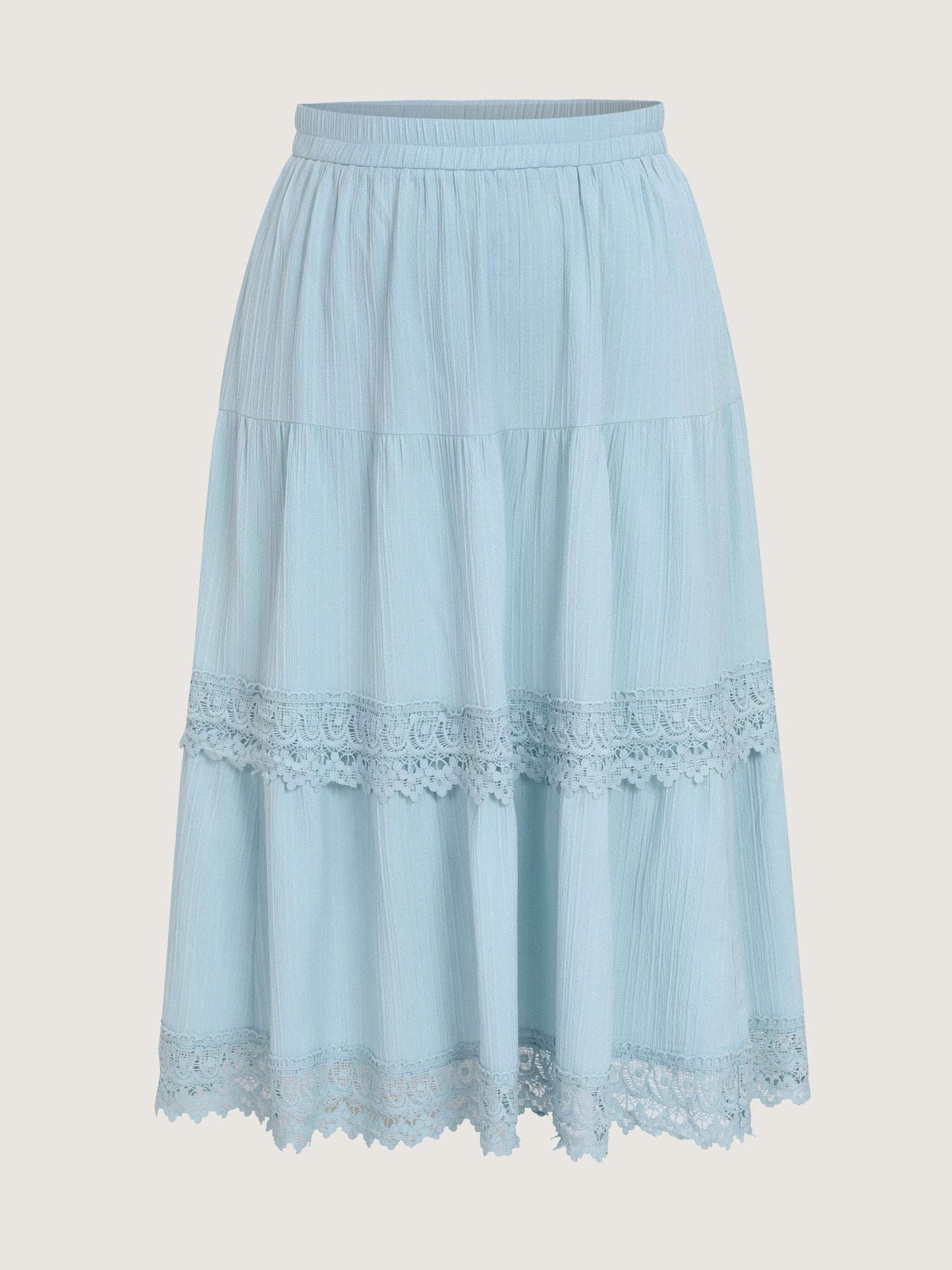 Lace Trim Tiered Plain Maxi Skirt