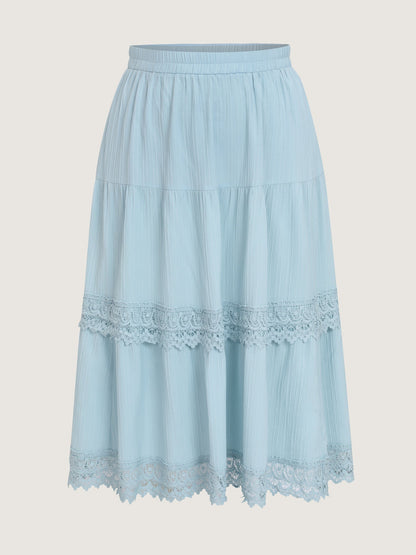 Lace Trim Tiered Plain Maxi Skirt