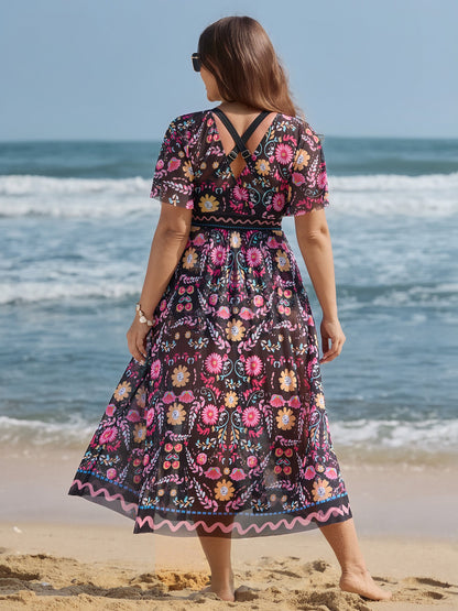 Sarong Two-Piece Tummy-Control One-Piece Swimsuit