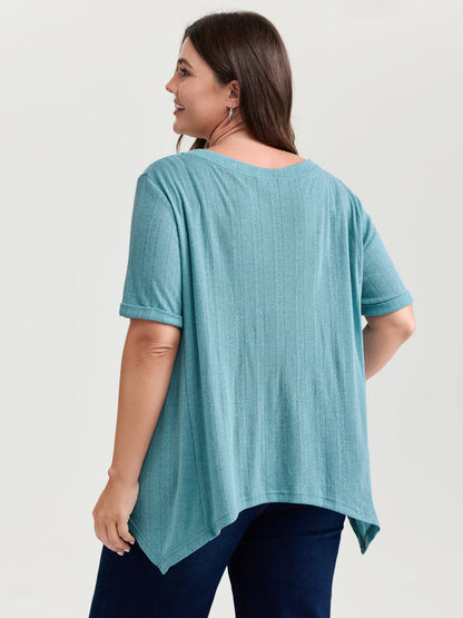 Textured High Low Hem V-Neck T-Shirt