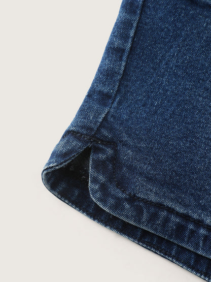 Stretchy Fitted Mid-Rise Denim Shorts