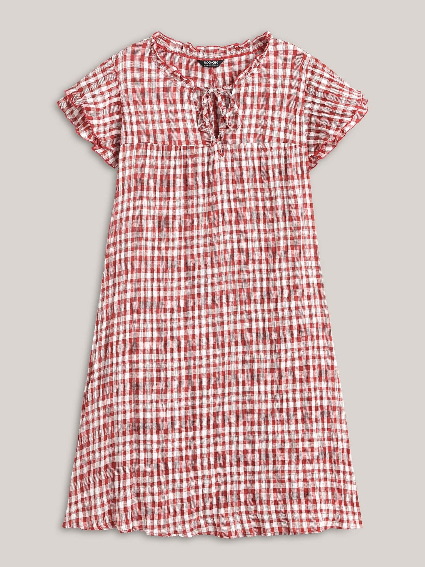 Sweet Plaid Pattern Pockets Mini Dress