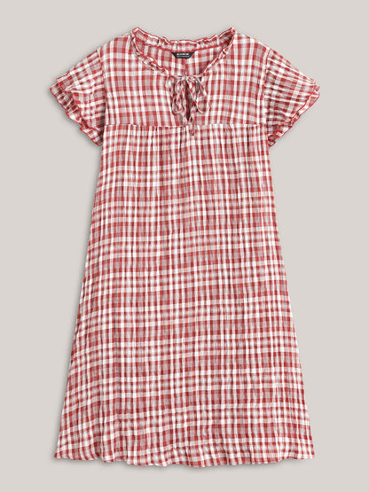 Sweet Plaid Pattern Pockets Mini Dress