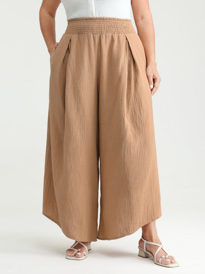 Cotton Pleated Shirred Waist Pants