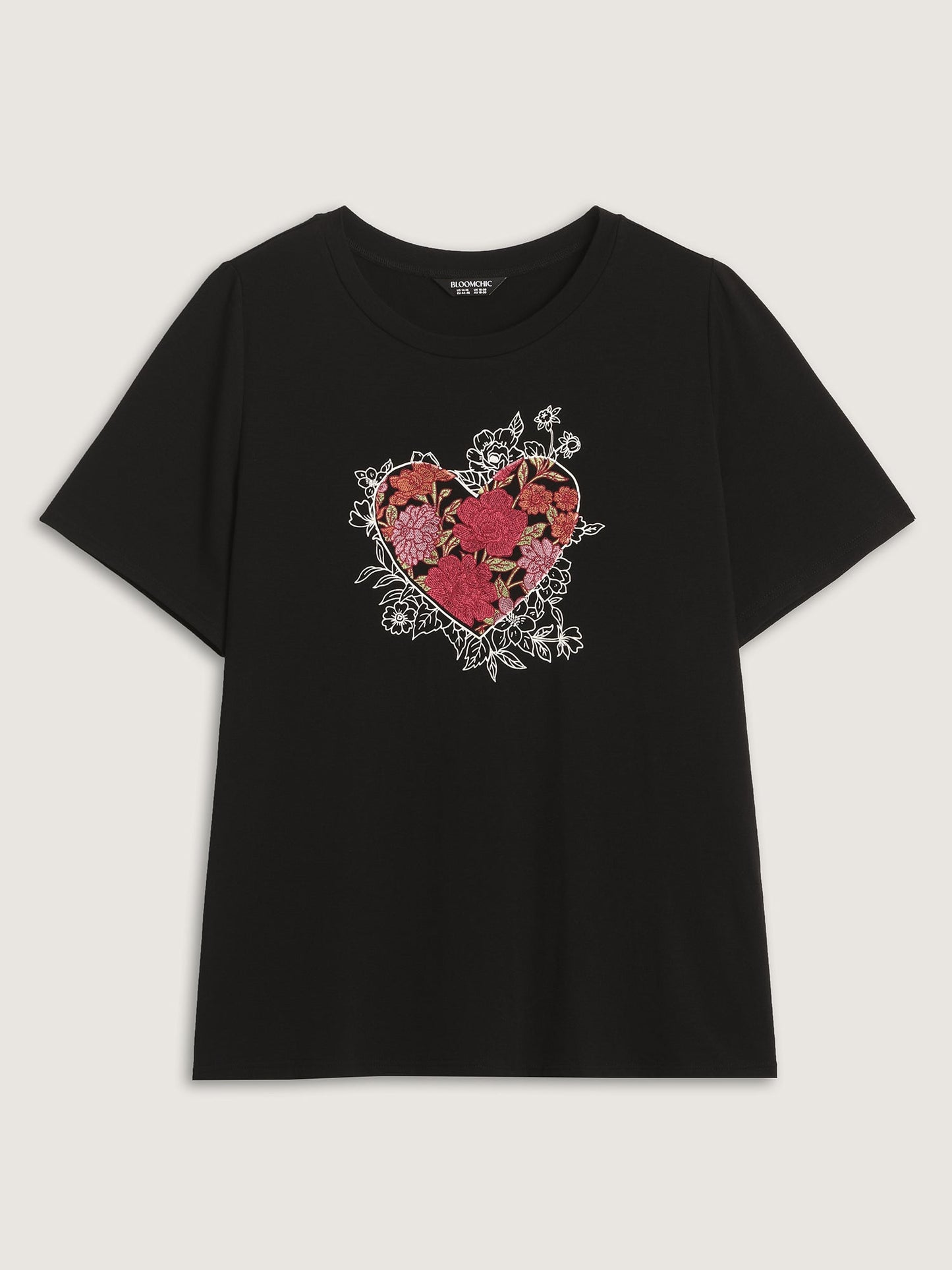 Floral Heart Plain Stretchy T-Shirt