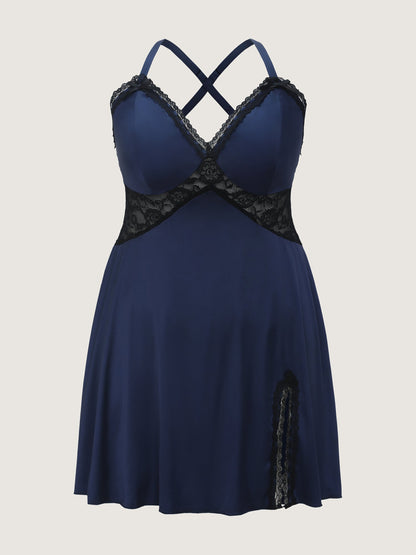 Satin Lace Trim V-Neck Lounge Dress