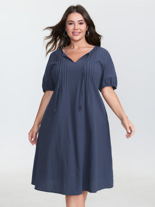 Pure Cotton Toothpick Pleat Mini Dress